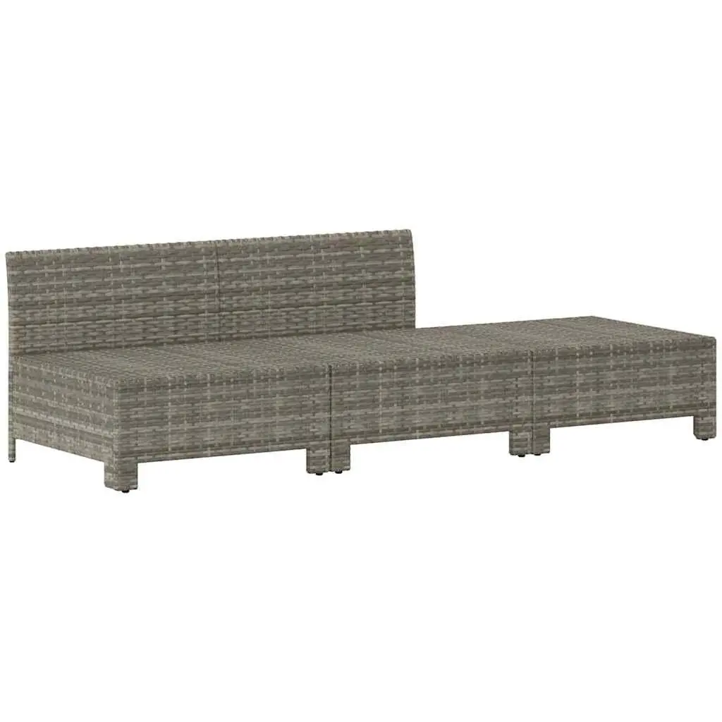 3 Piece Garden Lounge Set with Cushions Grey Poly Rattan Outdoor Furniture