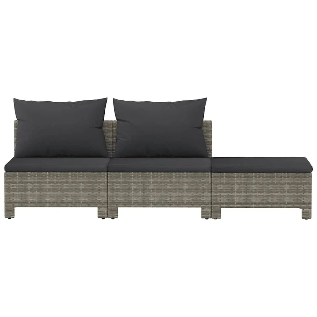 3 Piece Garden Lounge Set with Cushions Grey Poly Rattan Outdoor Furniture