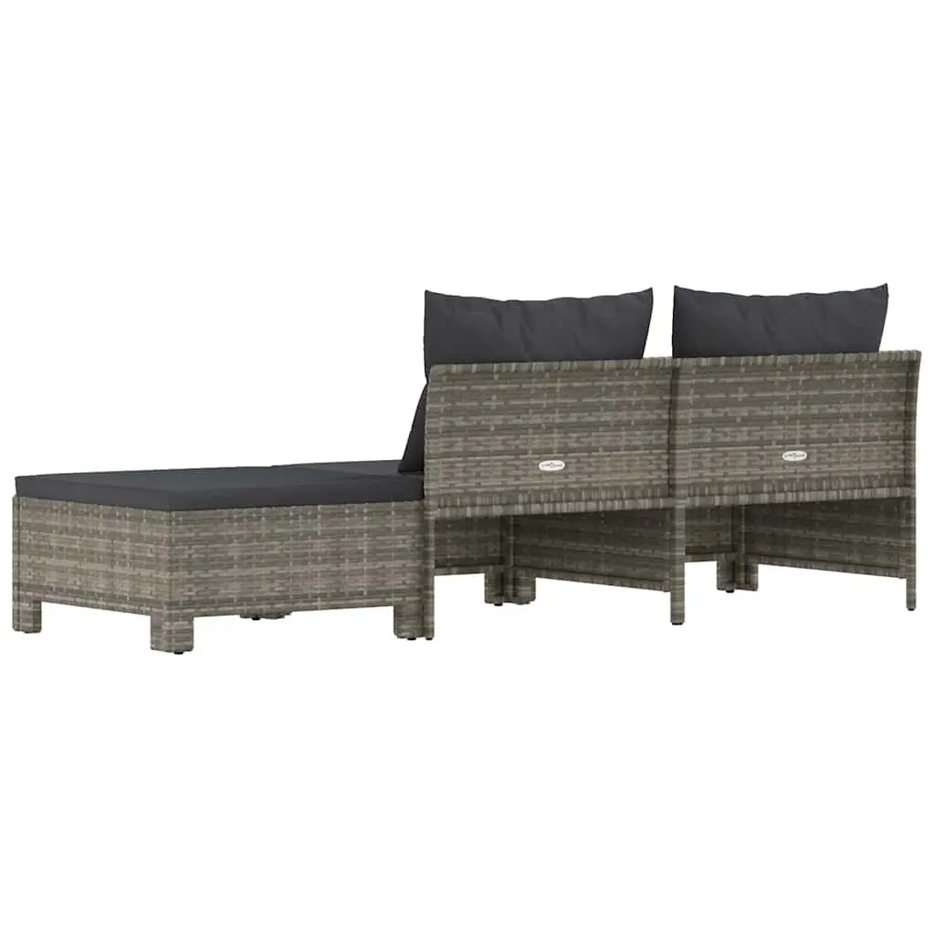 3 Piece Garden Lounge Set with Cushions Grey Poly Rattan Outdoor Furniture