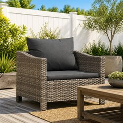 Garden Armchair with Cushion Grey Poly Rattan Outdoor Furniture Seat