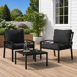 Outdoor Garden Chairs Set 2 pcs Steel Frame with Cushions Patio Seating