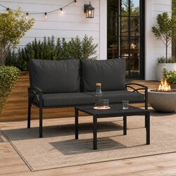 Garden Chairs with Cushions 2 pcs Outdoor Seating Steel Patio Armrest Backrest