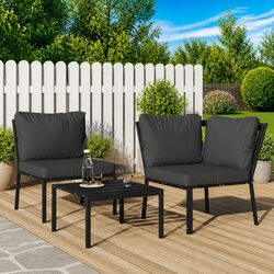 Outdoor Garden Chair Steel Frame with Grey Cushion Patio Seating Backrest