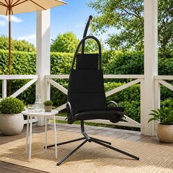 Garden Swing Chair Outdoor Patio Hanging Seat Black Oxford Fabric Steel Frame
