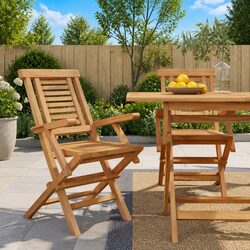 Folding Garden Chairs 2 pcs Outdoor Seating Teak Wood Backrest Armrests