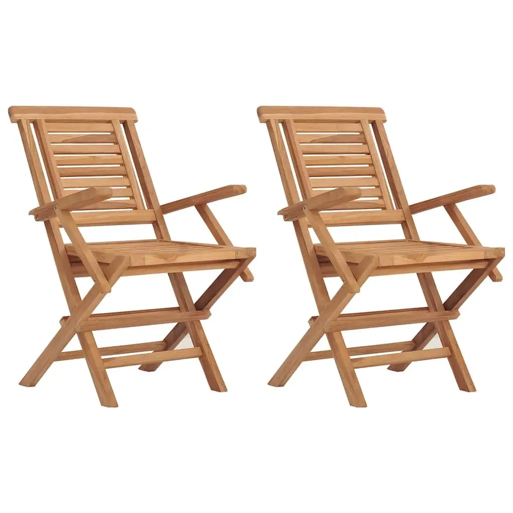 Folding Garden Chairs Solid Teak Wood Backrest Armrests 2 Piece Brown
