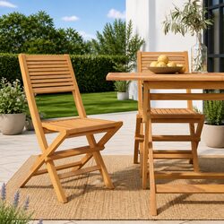 Wooden Folding Garden Chairs 2 pcs Outdoor Seating Brown Slatted Design