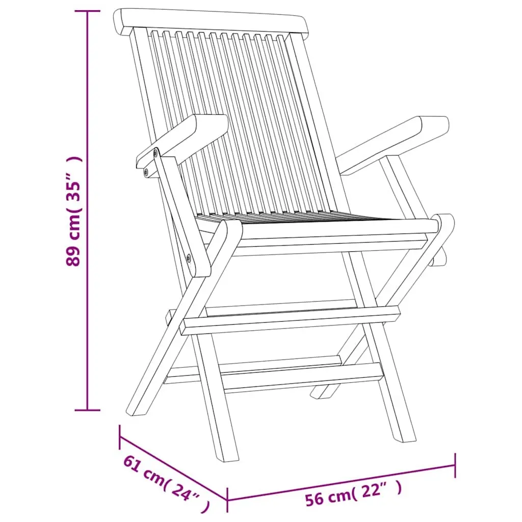 Folding Garden Chairs Backrest Solid Teak Wood 2 Piece Brown Outdoor Seating