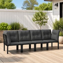Garden Lounge Set 4 Piece Outdoor Furniture Black Grey Poly Rattan Modular