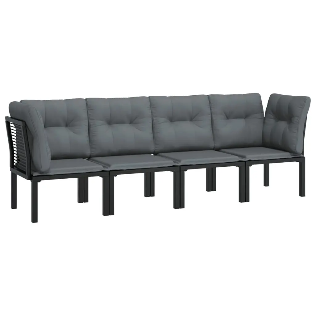Garden Lounge Set Modular Outdoor Furniture 4 Piece Black Grey Poly Rattan