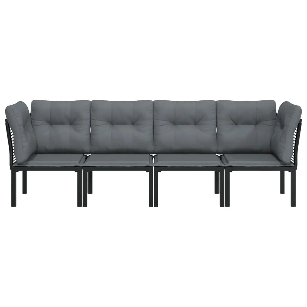 Garden Lounge Set Modular Outdoor Furniture 4 Piece Black Grey Poly Rattan