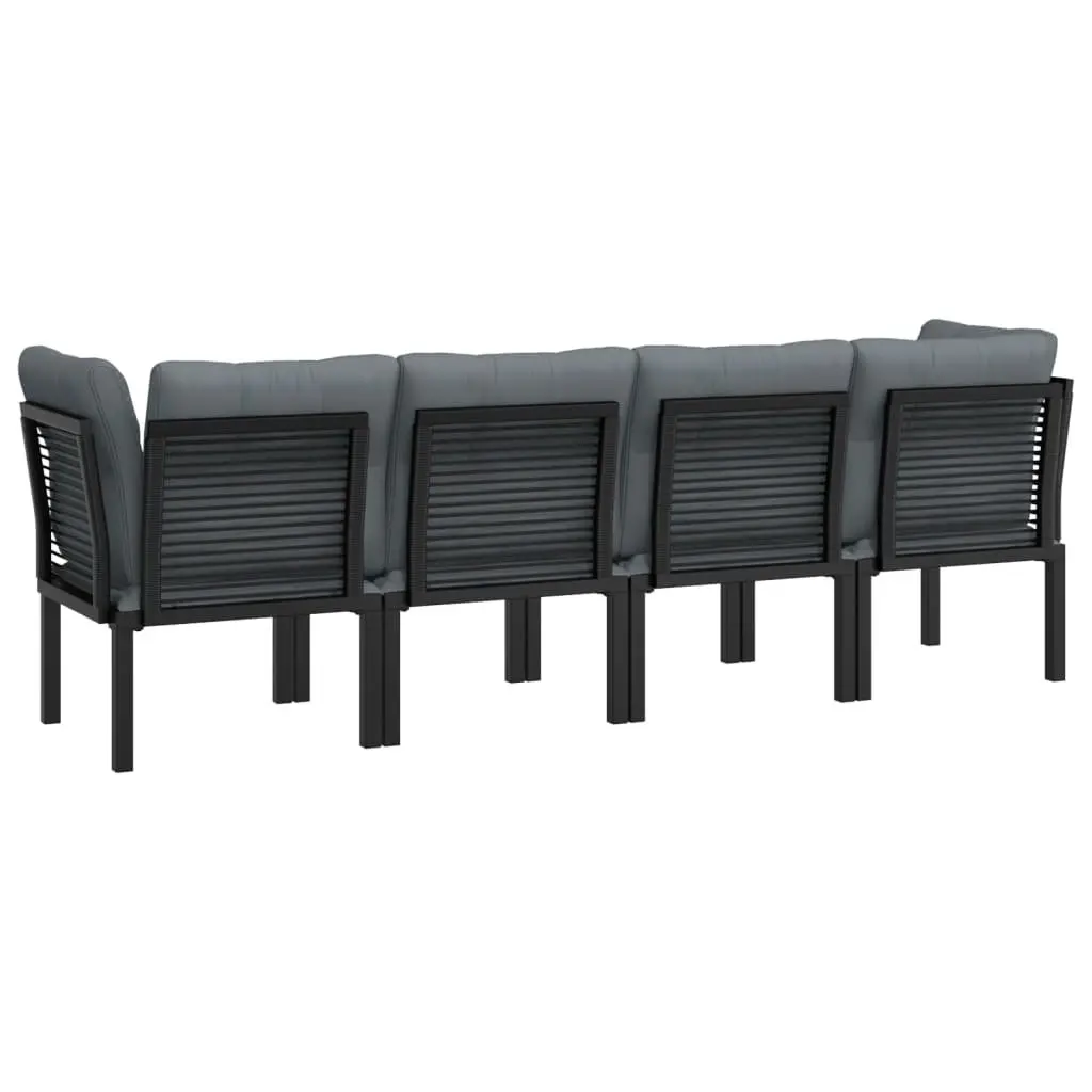 Garden Lounge Set Modular Outdoor Furniture 4 Piece Black Grey Poly Rattan