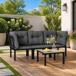4 Piece Garden Lounge Set Black Grey Outdoor Furniture Poly Rattan Modular Sofa