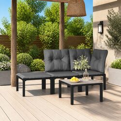 Outdoor Garden Lounge Set 4 Piece Black Grey Poly Rattan Furniture Modular