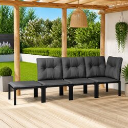 Garden Lounge Set 4 Piece Outdoor Furniture Patio Rattan Sofa Black Grey