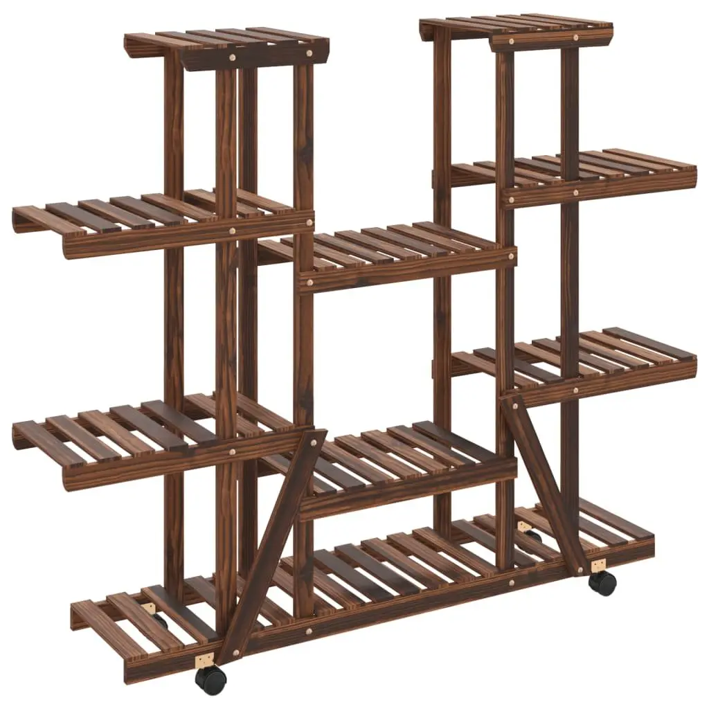 Wooden Plant Stand with Wheels 110 x 25 x 115 cm Brown