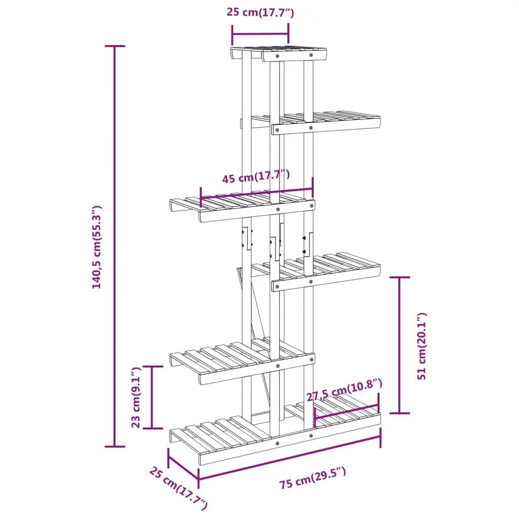 Plant Stand Flower Display Rack Solid Fir Wood 75x25x140.5cm Brown