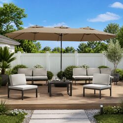 Double-Head Parasol Taupe 449x265 cm Garden Outdoor Shade Umbrella Crank Open