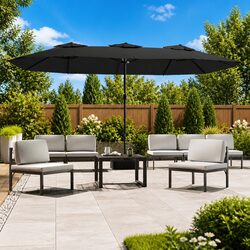 Double-Head Garden Parasol Outdoor Patio Sun Shade Umbrella Black 449x265cm