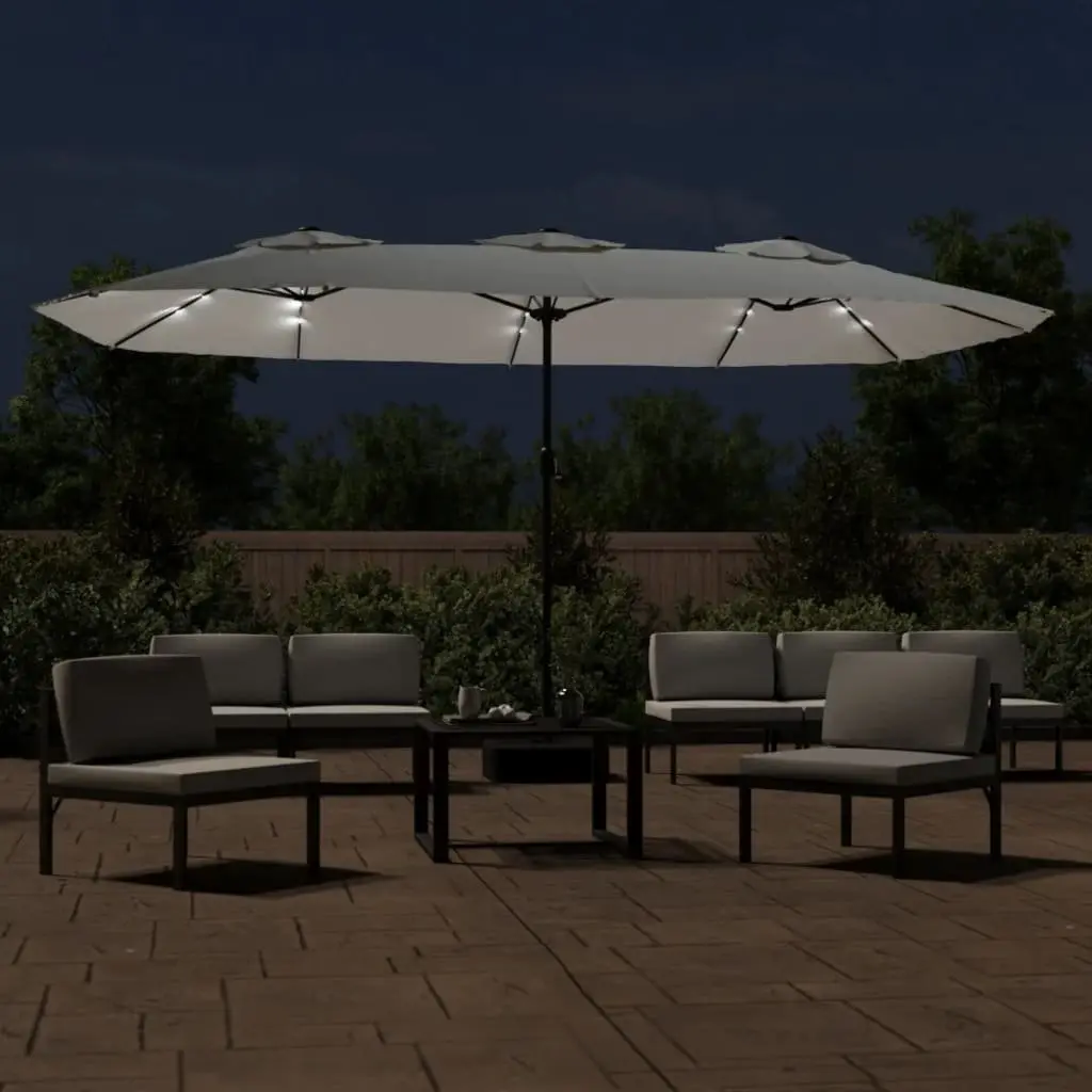 Double-Head Garden Parasol with LED Lights UV Protective 449x265cm White