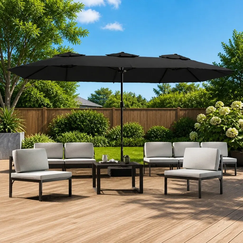 Double-Head Garden Parasol with LED Lights UV-Protective Polyester 449x265cm Anthracite