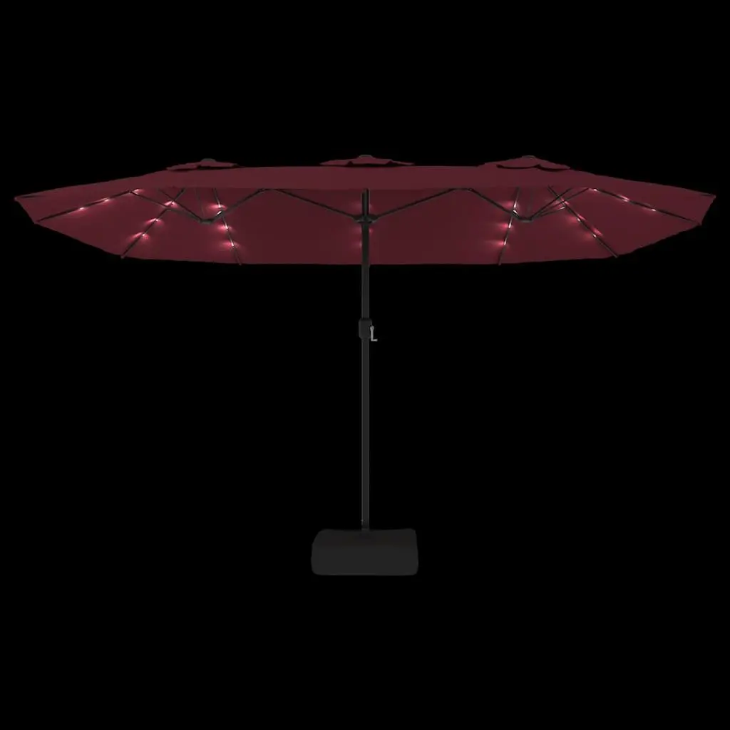 Double-Head Garden Parasol with LED Lights UV-Protective Polyester Canopy 449x265cm Red