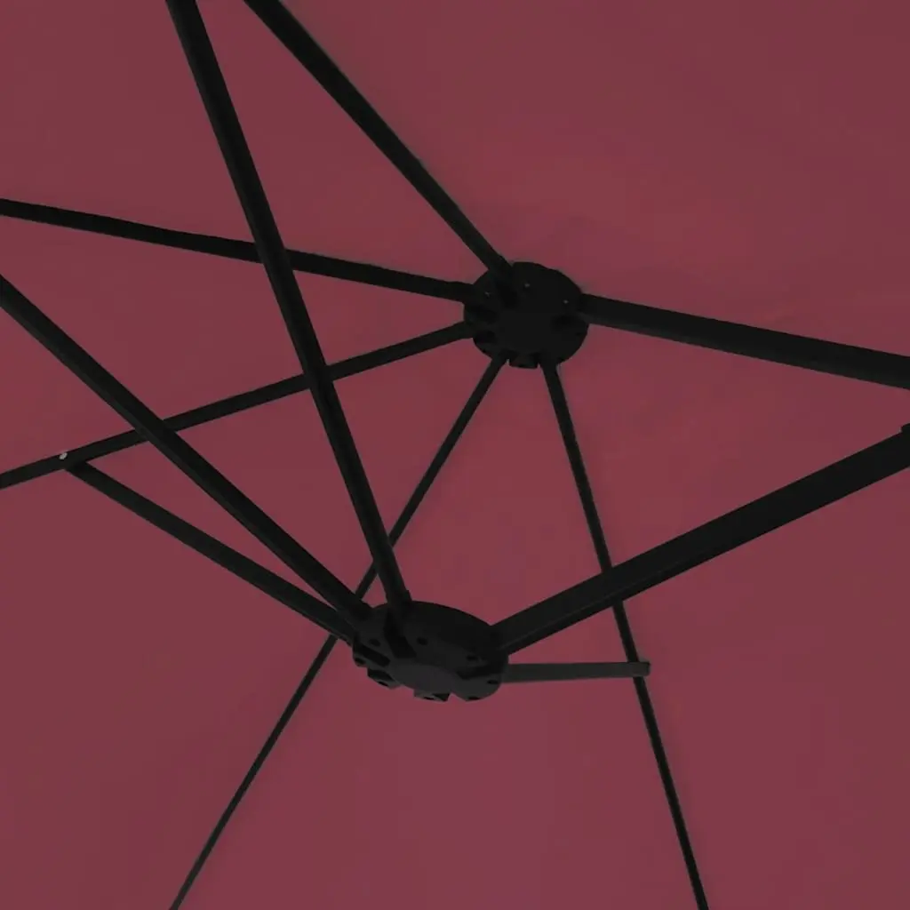Double-Head Garden Parasol with LED Lights UV-Protective Polyester Canopy 449x265cm Red