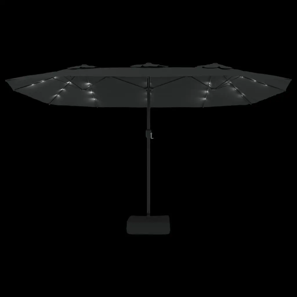 Double-Head Garden Parasol with LED Lights UV Protective Polyester Canopy Black