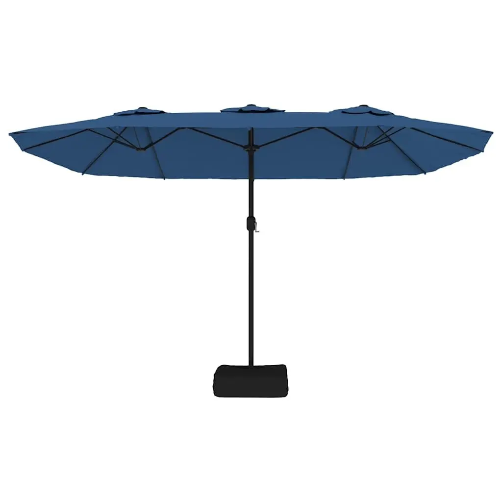 Double-Head Garden Parasol with LED Lights UV-Protective Polyester 449x265cm Blue
