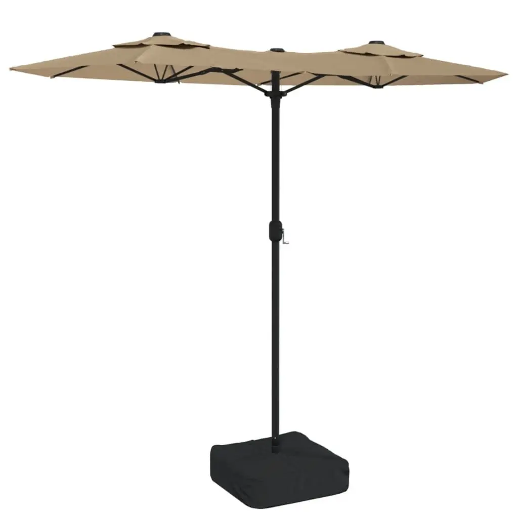 Double-Head Garden Parasol Shade Umbrella Outdoor Patio Sun Protection Taupe