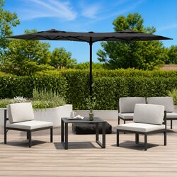 Double-Head Garden Parasol with LED Lights Outdoor Sunshade Anthracite 316x145cm