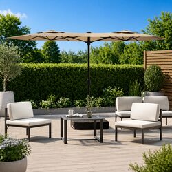 Double-Head Garden Parasol with LED Lights Outdoor Sunshade Taupe 316x145cm