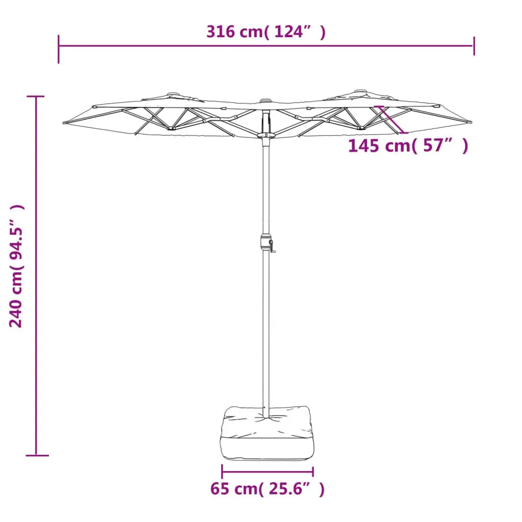 Double-Head Garden Parasol with LED Lights UV Protective Polyester 316x145cm Taupe