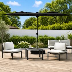 Double-Head Garden Parasol with LED Lights Outdoor Patio Shade Umbrella