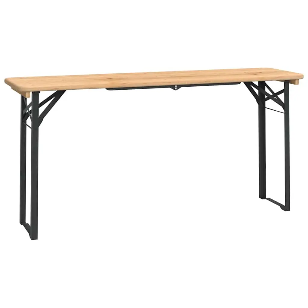 3 Piece Folding Beer Table Set Outdoor Camping Picnic Fir Wood Benches Brown