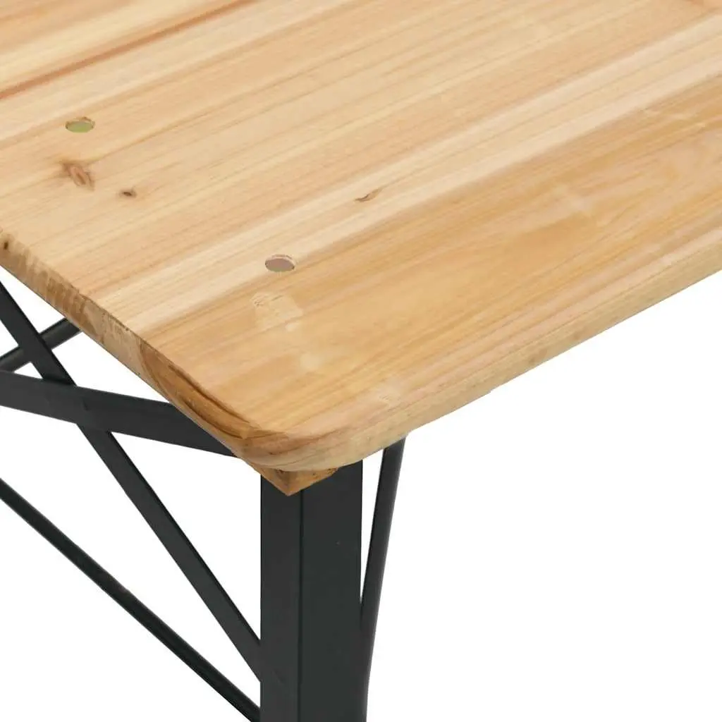 3 Piece Folding Beer Table Set Outdoor Camping Picnic Fir Wood Benches Brown