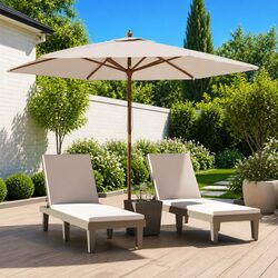 Garden Parasol Outdoor Umbrella Shade 299x240 cm White Wooden Pole Wind Vent