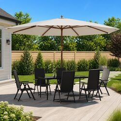 Garden Parasol Outdoor Sunshade Umbrella Wooden Pole Wind Vent UV Protection
