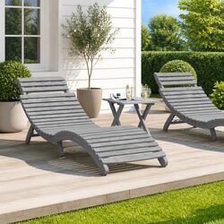Sun Lounger Grey Solid Wood Acacia Foldable Garden Patio Pool Outdoor Lounge
