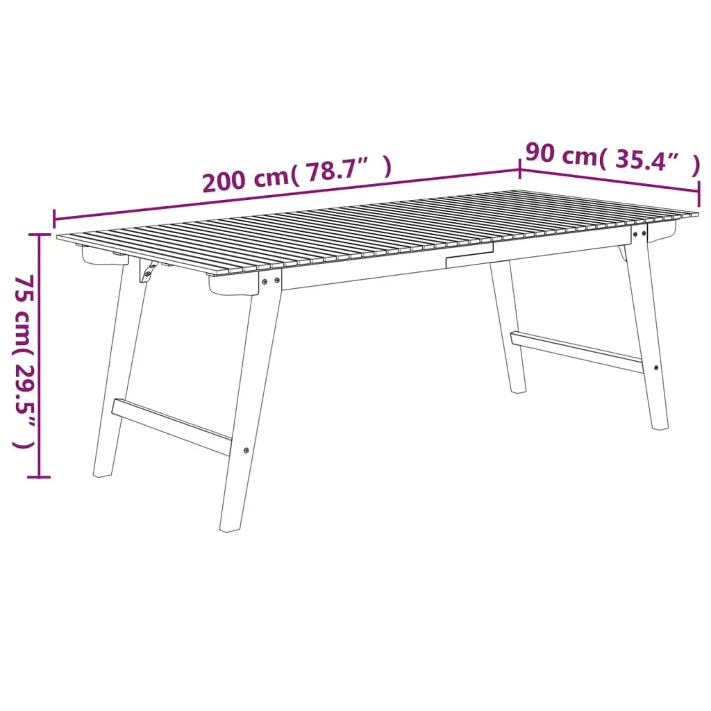 Garden Dining Table Solid Wood Acacia 200x90x75cm Outdoor Patio Furniture Brown