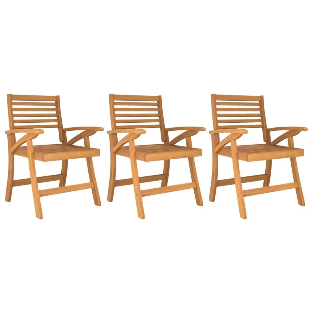 Outdoor Chairs Solid Acacia Wood Curved Back Support Brown Set of 3