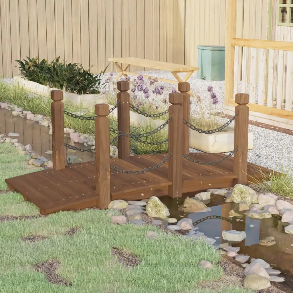 Garden Bridge with Chain Railings Solid Wood Spruce Outdoor Structure Backyard