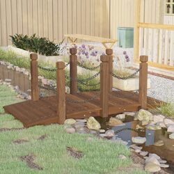 Garden Bridge with Chain Railings Solid Wood Spruce Outdoor Structure Backyard