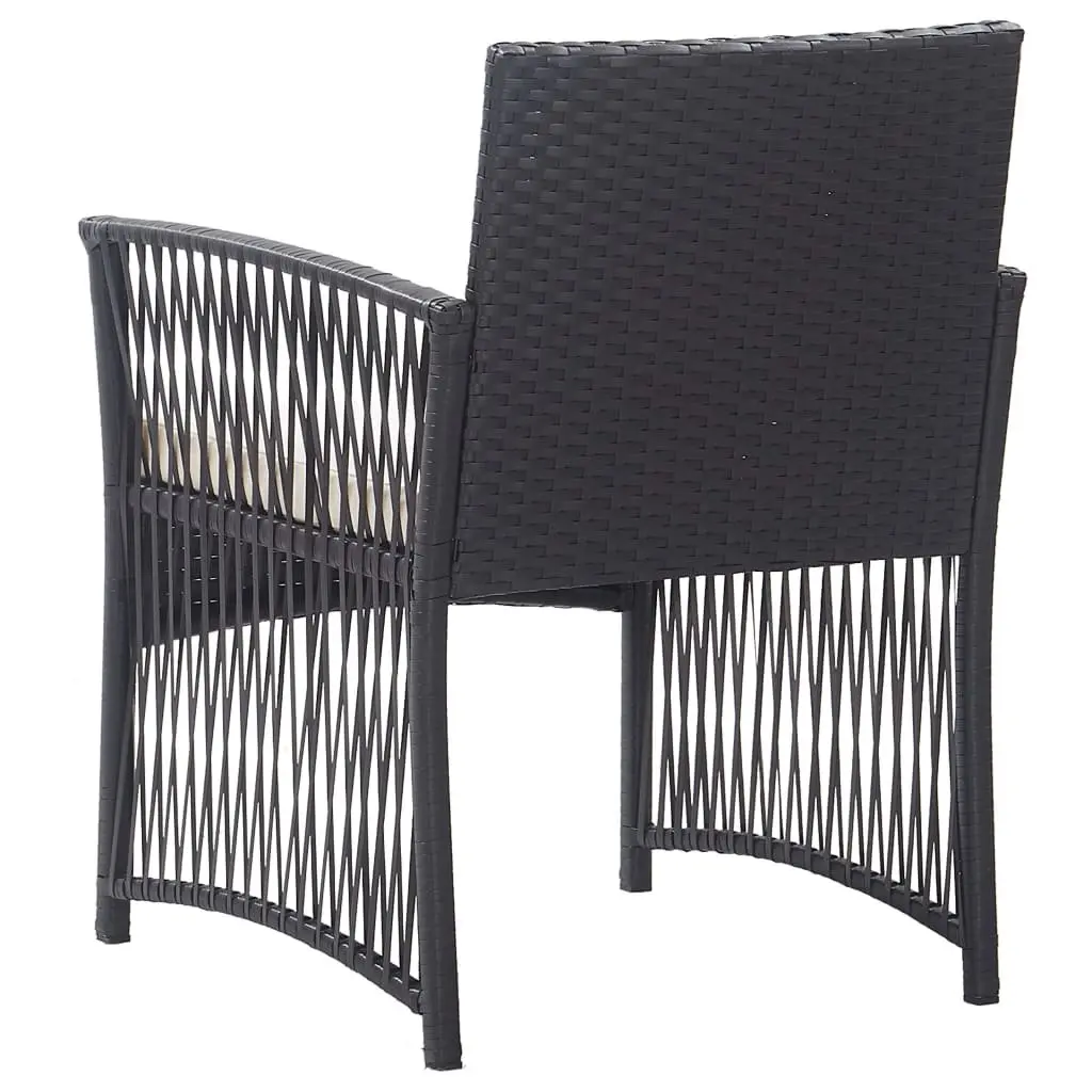 Outdoor Garden Armchairs Set 2 pcs Black PE Rattan Lounge Seating with Cushions