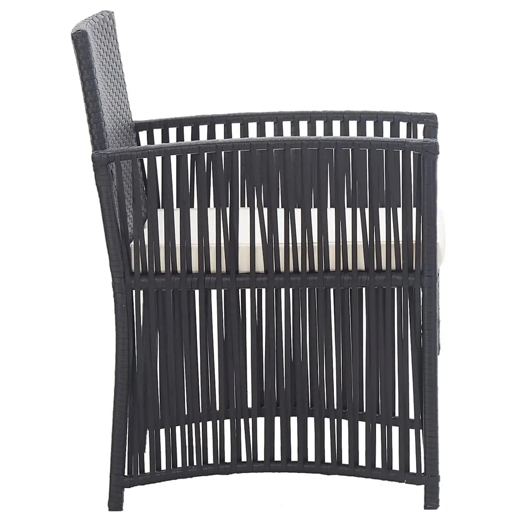 Outdoor Garden Armchairs Set 2 pcs Black PE Rattan Lounge Seating with Cushions