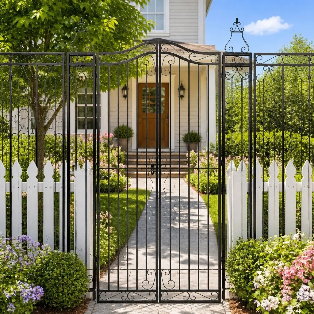Garden Gate Ornamental Wrought Iron Entry Posts 121x200cm Black