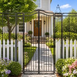Garden Gate Black Wrought Iron Ornamental Outdoor Fence Entry Posts 121x200cm