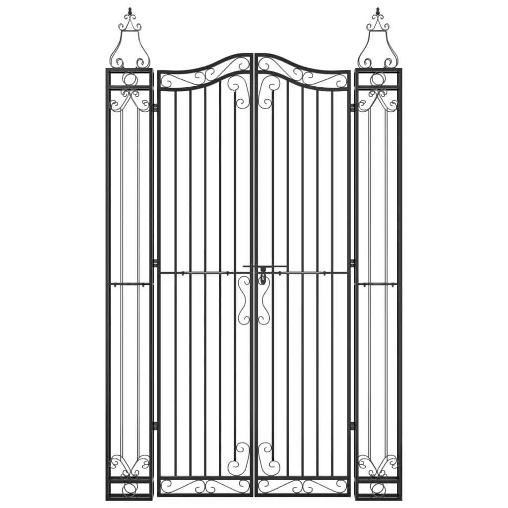 Garden Gate Ornamental Wrought Iron Entry Posts 121x200cm Black