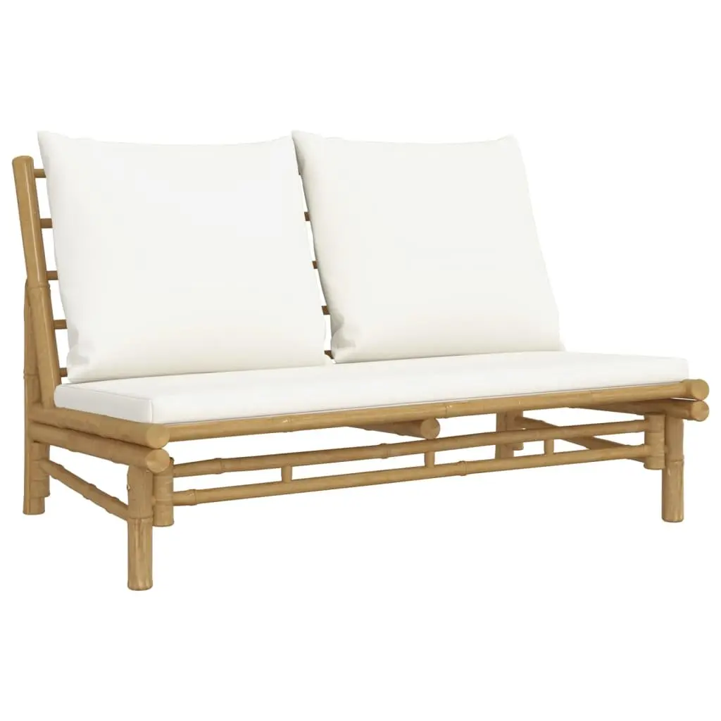 Outdoor Garden Lounge Set Bamboo Sectional Sofa 2 Piece Cream with Cushions