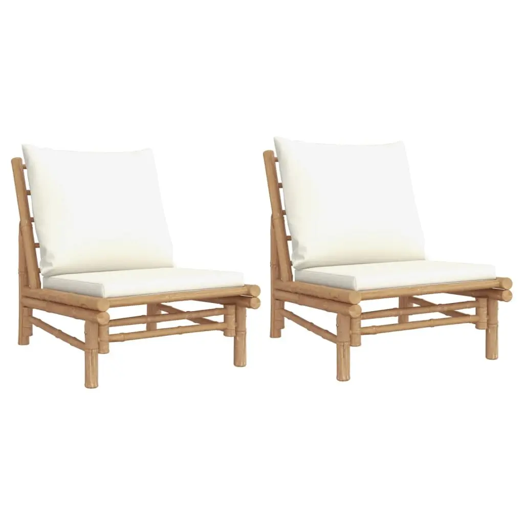 Bamboo Outdoor Garden Chairs 2 Piece Set with Backrest Cream